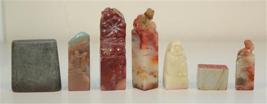 A collection of seventeen Chinese stone seals, height 1.9 to 15cm (17)